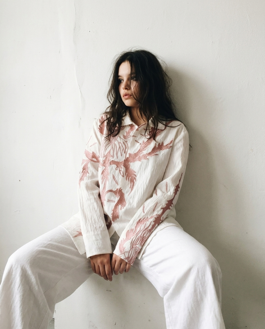 Embroidered Crinkle Shirt