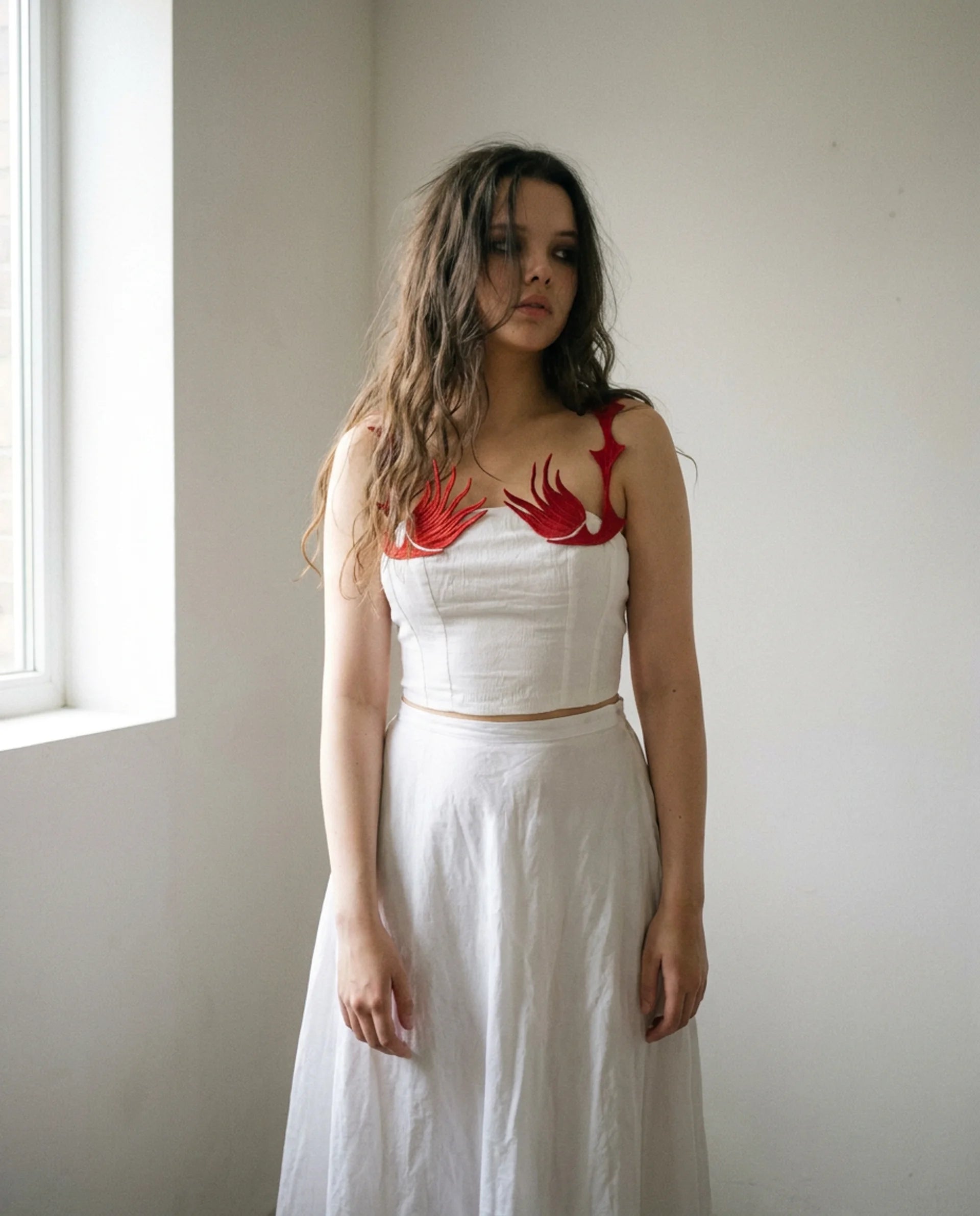Corset with red thistle buds